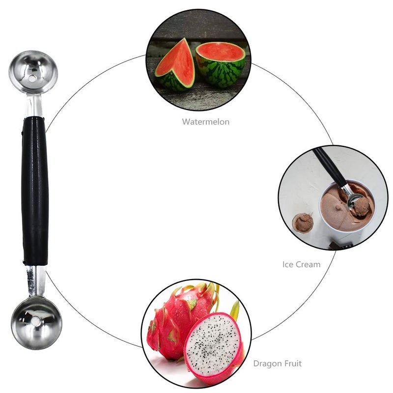 CaoXiong 2 Pack Double Ended Headed Fruit Icecream Ball Spoon,Stainless Steel Melon Baller,Smooth Round Melon Balls Melon Scoop for Watermelon/Ice Cream/Fruits/Sorbet/Meatball - Image 2